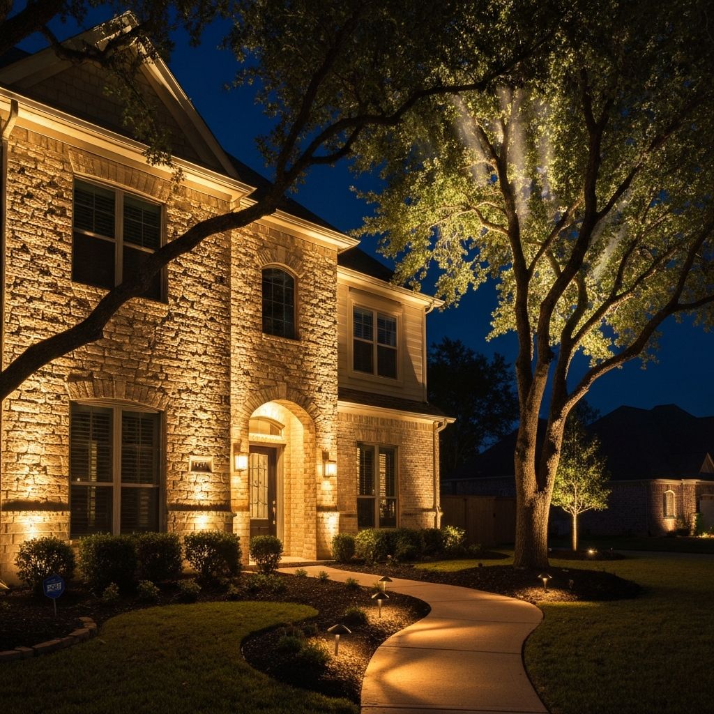 House diagram showing optimal landscape lighting placement zones